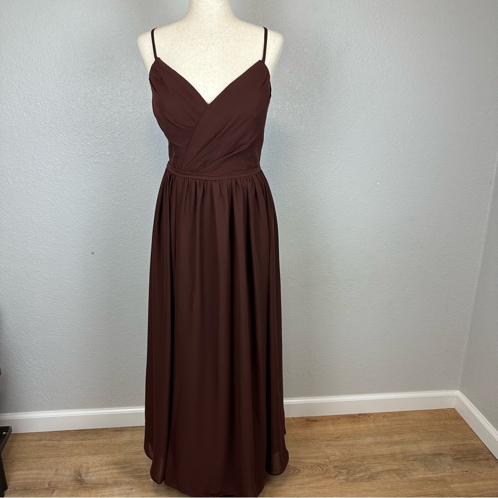stacees chocolate Brown Chiffon Maxi Bridesmaid dress sleeveless